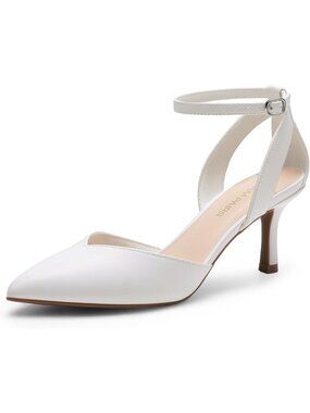 Women's White Kitten Heels Pumps Pointed Toe Comfortable D'Orsay Dress Shoes